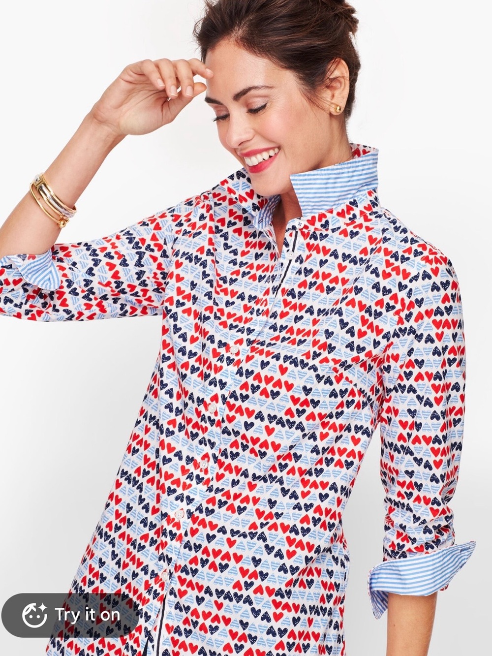Talbots CLASSIC COTTON SHIRT HEARTS Size 1X Patriotic Fourth of July Teachercore